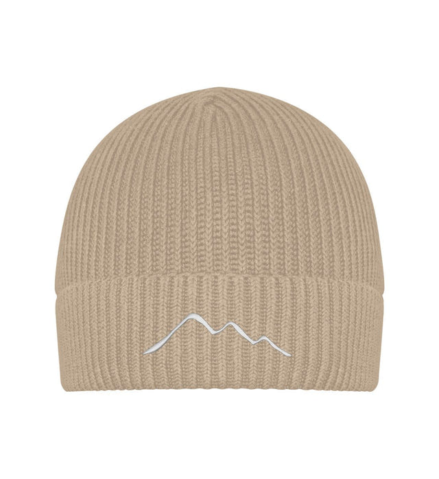 Berge Wollmütze Sandbeige – Produktbild (95% Bio-Baumwolle, zweilagig mit Stick) von Rad&Rucksack