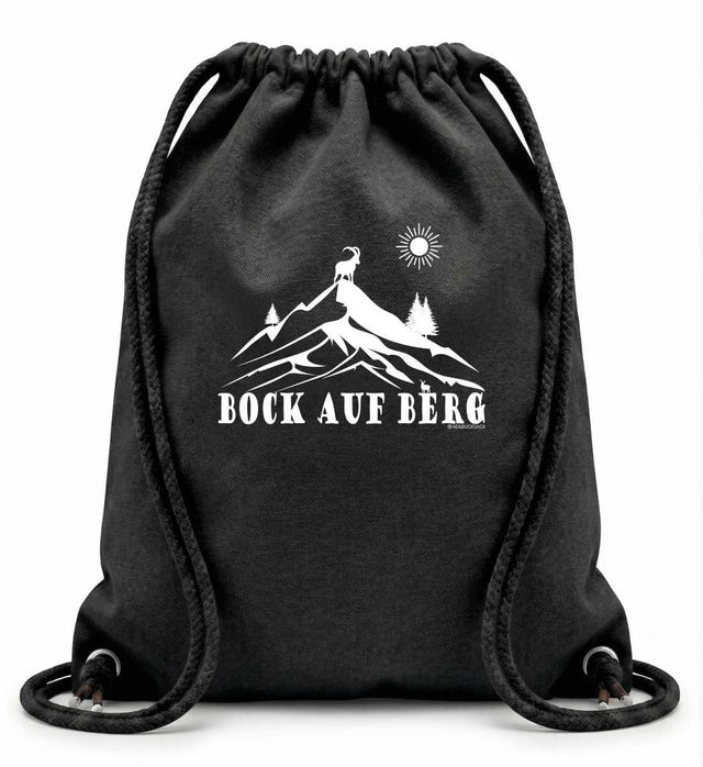 Turnbeutel Bock auf Berg Baumwolle in Schwarz (Black) – Produktbild (100% Baumwolle, 12 L) von Rad&Rucksack