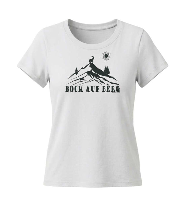 Bock auf Berg T-Shirt Damen Tailliert in Weiß (White) – Produktbild (155 g/m² Bio-Baumwolle, tailliert) von Rad&Rucksack
