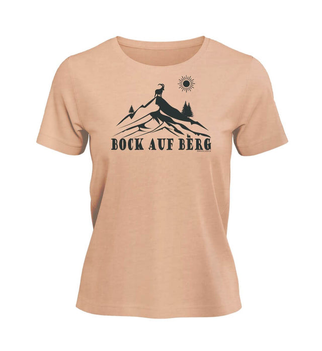 Bock auf Berg T-Shirt Damen Pfirsich-Rosa (Fraiche Peche) – Produktbild (100% Bio-Baumwolle) von Rad&Rucksack