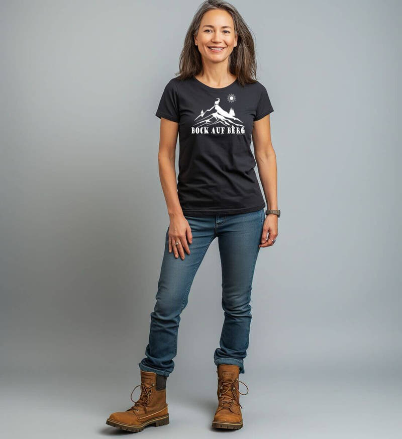 Bock auf Berg | Damen Premium Organic T-Shirt von Rad&Rucksack - am Model präsentiert