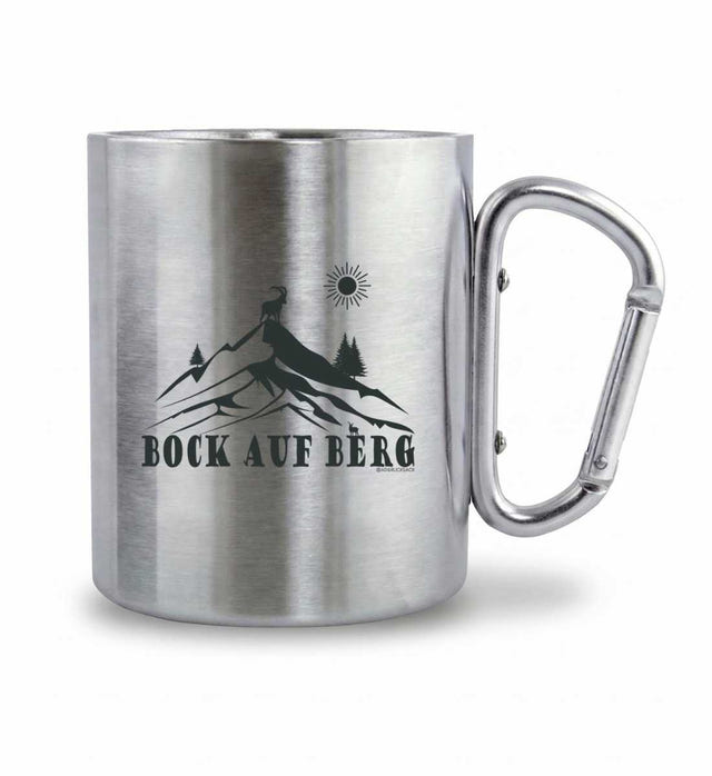Bock auf Berg Edelstahltasse – Lifestyle-Aufnahme (Edelstahl mit silbernem Karabinergriff) von Rad&Rucksack