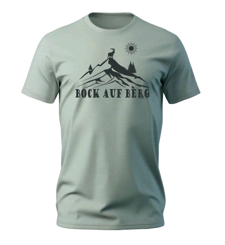 Bock auf Berg Bio T-Shirt Herren in Salbeigrün (Aloe) – Produktbild (100% Bio-Baumwolle) von Rad&Rucksack