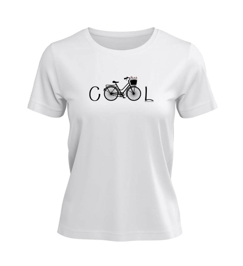 MTB Kleidung T-Shirt Damen „Cool Bike“ in Weiß (White) – Produktbild (100% Bio-Baumwolle) von Rad&Rucksack