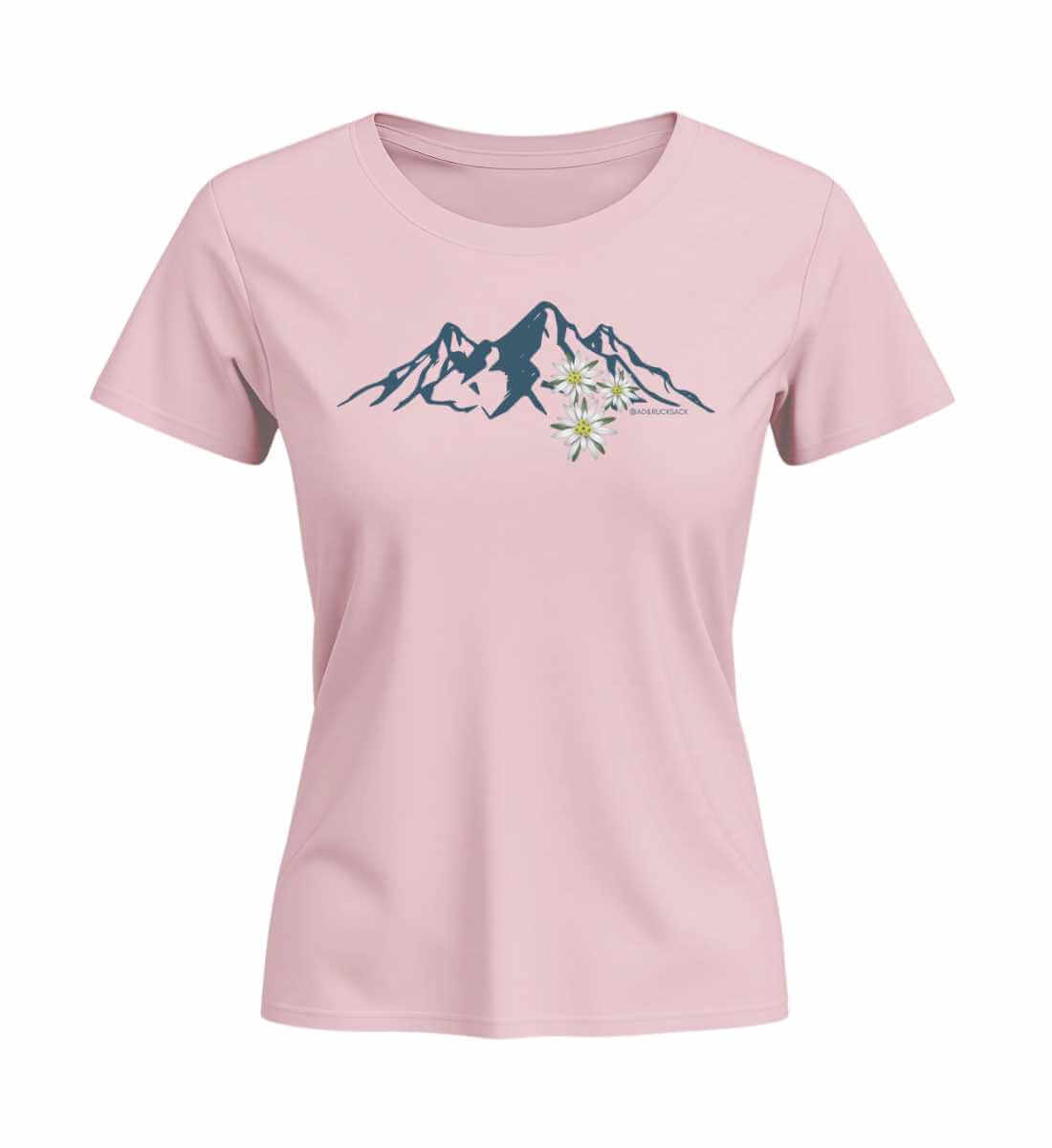 Edelweiß | Damen Premium Organic T-Shirt (Fitted) in Cotton Pink von Rad&Rucksack