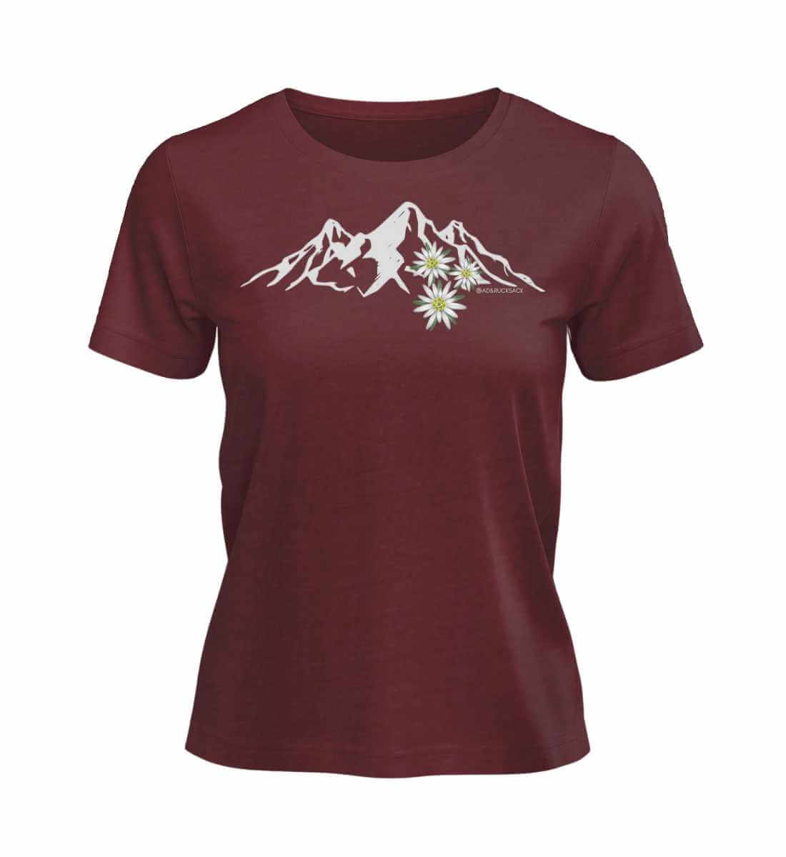 Edelweiß | Damen Premium Organic T-Shirt in Burgundy von Rad&Rucksack