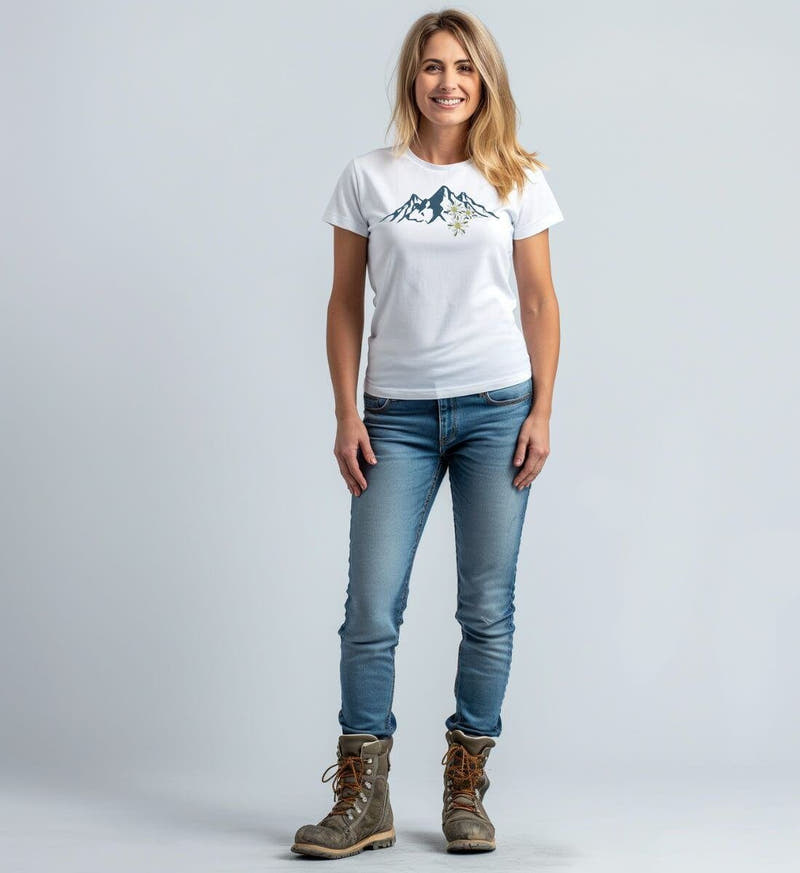 Edelweiß | Damen Premium Organic T-Shirt von Rad&Rucksack - am Model präsentiert