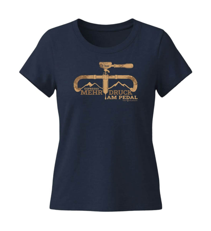 Espresso 9 Bar T-Shirt Damen Tailliert in Dunkelblau (French Navy) – Produktbild (155 g/m² Bio-Baumwolle, tailliert) von Rad&Rucksack