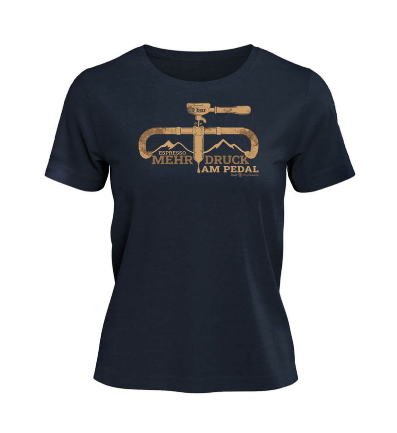 Espresso 9 Bar T-Shirt Damen in Dunkelblau (French Navy) – Produktbild (100% Bio-Baumwolle) von Rad&Rucksack