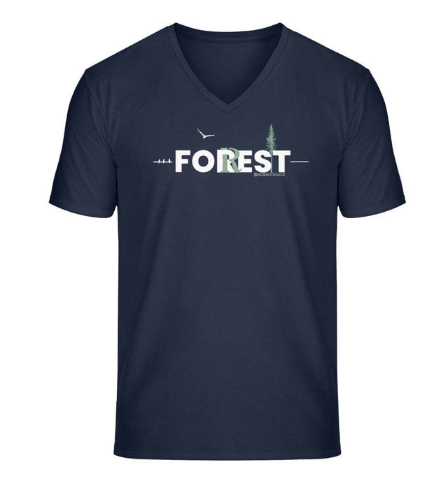 Outdoor V-Neck T-Shirt Forest Herren in Dunkelblau (French Navy) – Produktbild (100% Bio-Baumwolle) von Rad&Rucksack