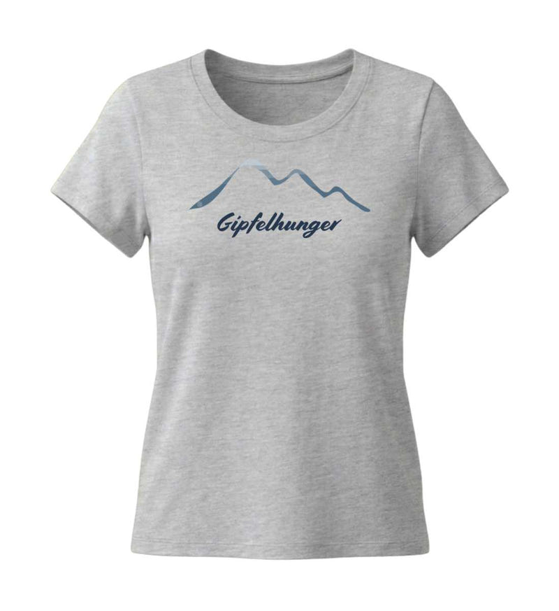 Gipfelhunger T-Shirt Damen Tailliert in Grau-Melange (Heather Grey) – Produktbild (155 g/m² Bio-Baumwolle, tailliert) von Rad&Rucksack