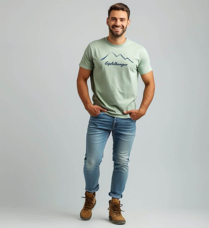 Gipfelhunger | Herren Premium Organic T-Shirt von Rad&Rucksack - am Model präsentiert