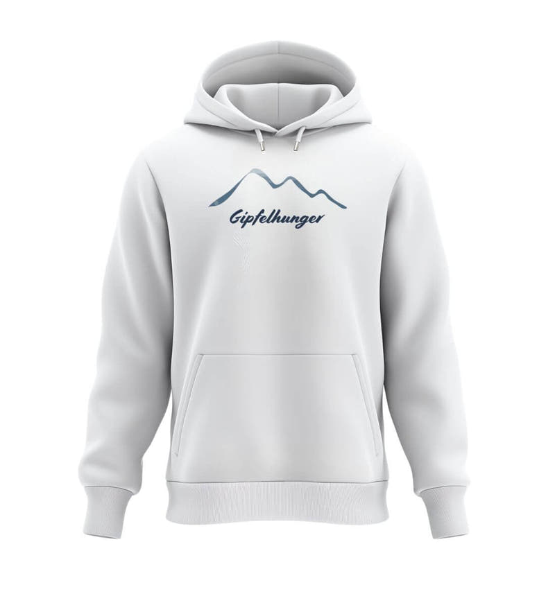 Gipfelhunger | Unisex Organic Hoodie in White von Rad&Rucksack