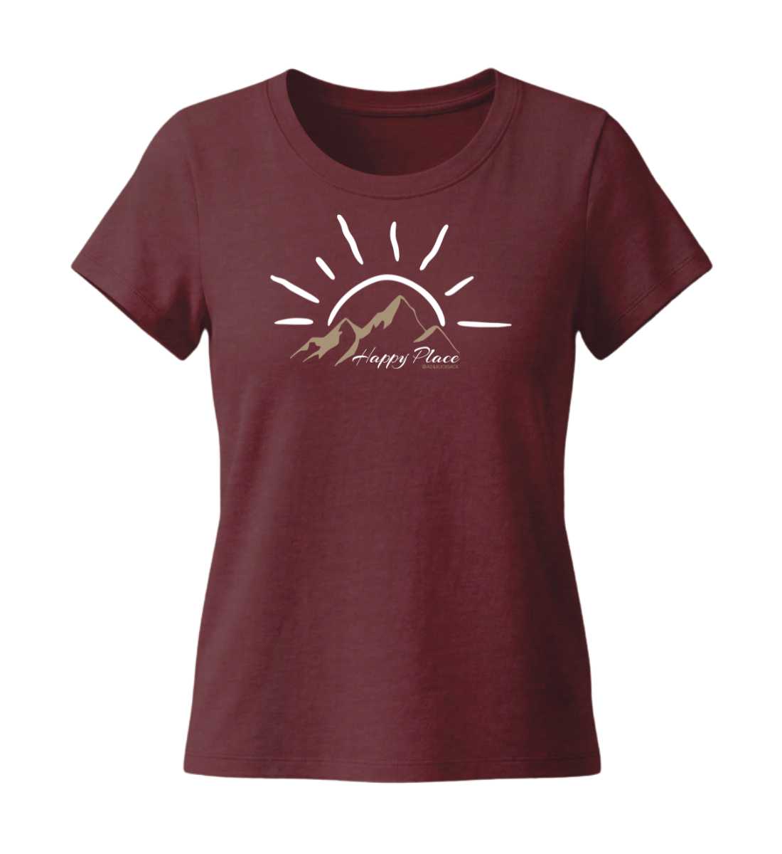 Happy Place | Damen Premium Organic T-Shirt (Fitted) in Burgundy von Rad&Rucksack