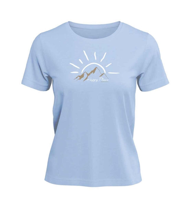 Happy Place T-Shirt Damen Mittelblau (Blue Soul) – Produktbild (100% Bio-Baumwolle) von Rad&Rucksack