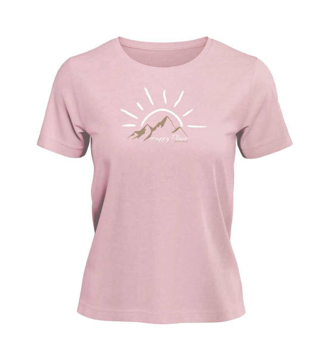 Outdoor T-Shirt Happy Place Damen in Zartrosa (Cotton Pink) – Produktbild (100% Bio-Baumwolle) von Rad&Rucksack