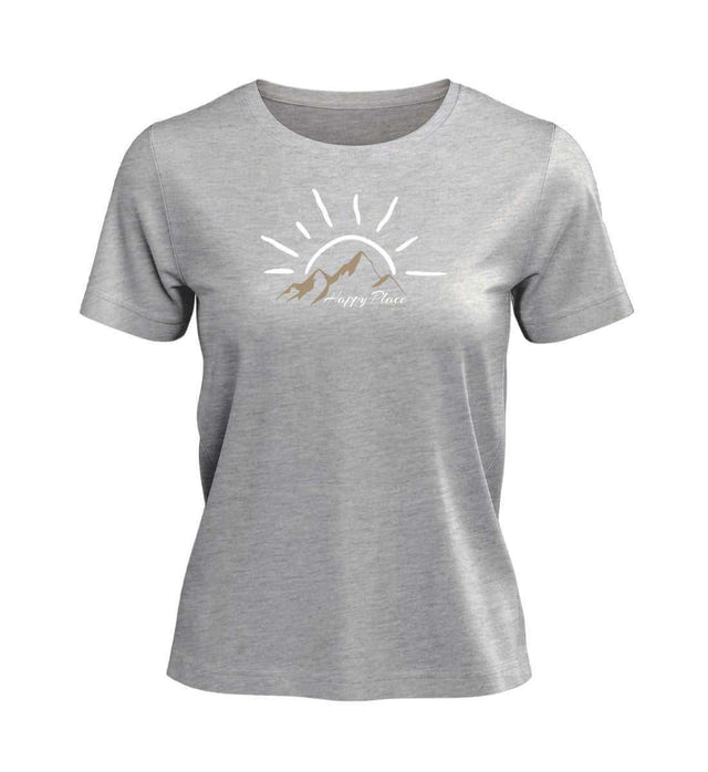 Happy Place T-Shirt Damen Grau-Melange (Heather Grey) – Produktbild (100% Bio-Baumwolle) von Rad&Rucksack