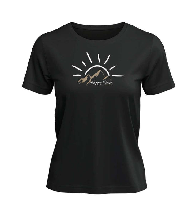 Happy Place T-Shirt Damen Schwarz – Produktbild (100% Bio-Baumwolle) von Rad&Rucksack