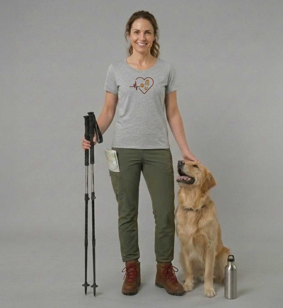 Herzschlag Hund Wandern | Damen Premium Organic T-Shirt (Fitted) in Heather Grey von Rad&Rucksack Model