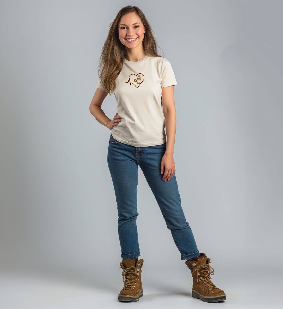 Herzschlag Hund Wandern | Damen Premium Organic T-Shirt von Rad&Rucksack - am Model präsentiert