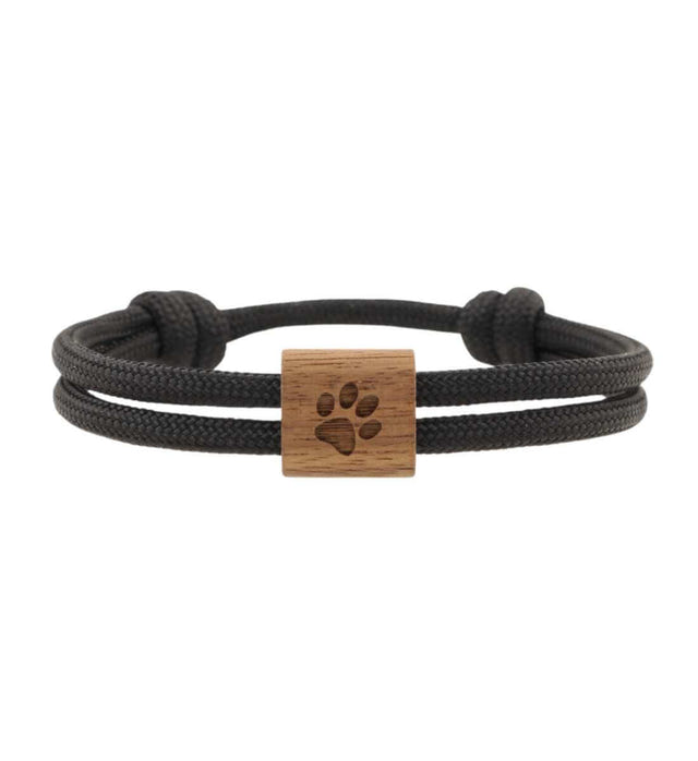 Armband Hundepfote in Schwarz (Black) – Produktbild (FSC-Walnussholz & Paracord) von Rad&Rucksack