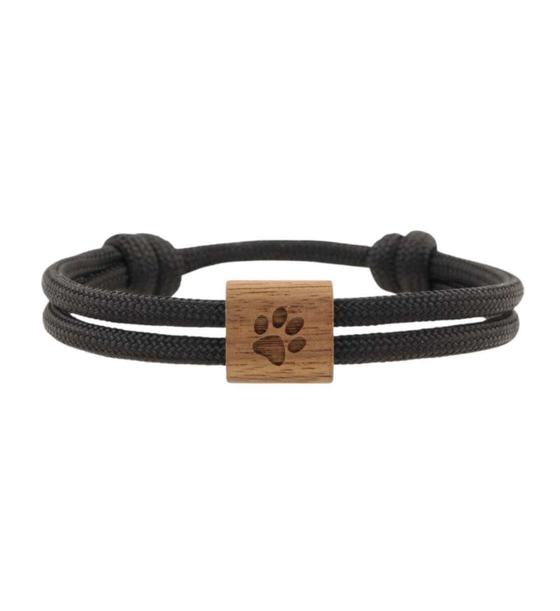 Armband Hundepfote in Schwarz (Black) – Produktbild (FSC-Walnussholz & Paracord) von Rad&Rucksack