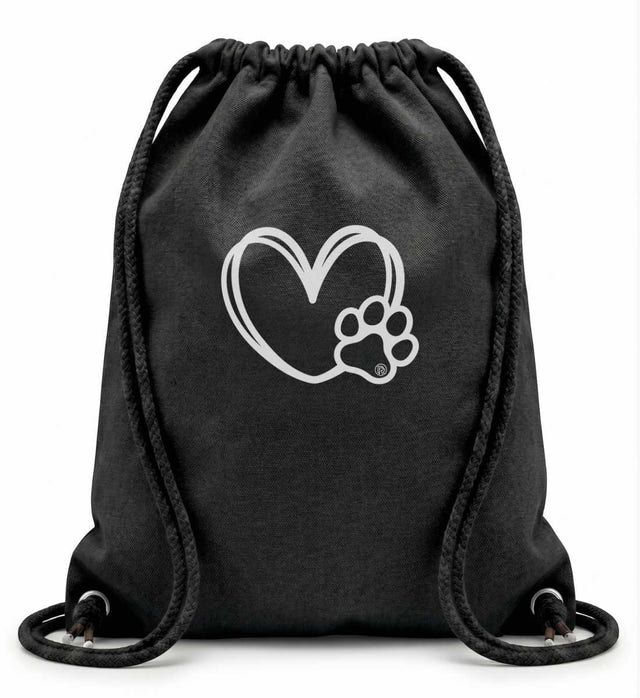 Leichter Outdoor Gymsac 12l „Hundverliebt“ in Schwarz (Black) – Produktbild (140 g/m² Baumwolle) von Rad&Rucksack