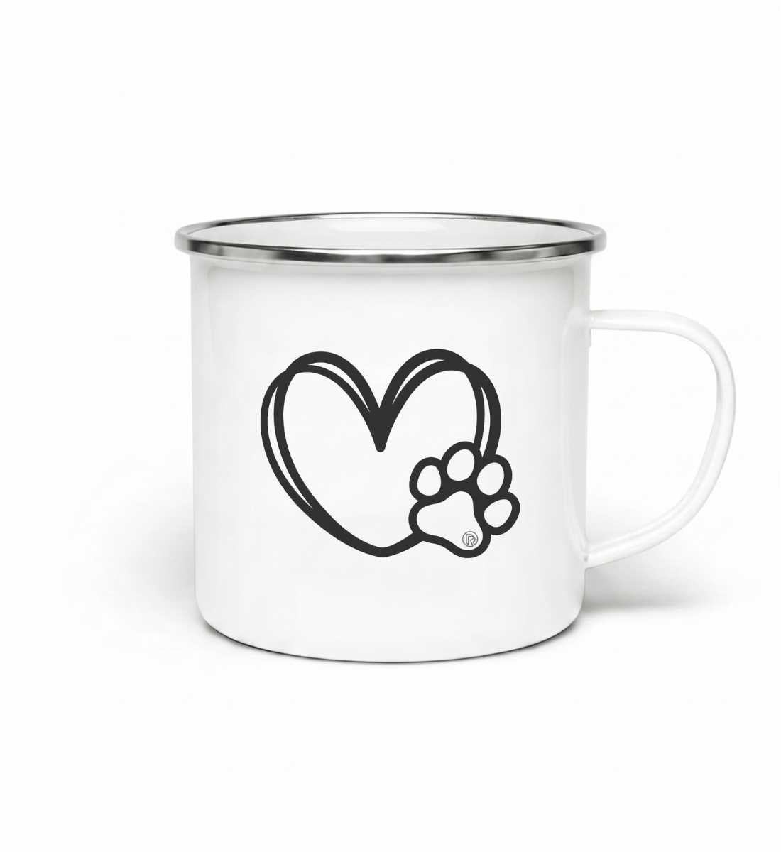 Hundverliebt | Emaille Tasse von Rad&Rucksack - am Model prÀsentiert