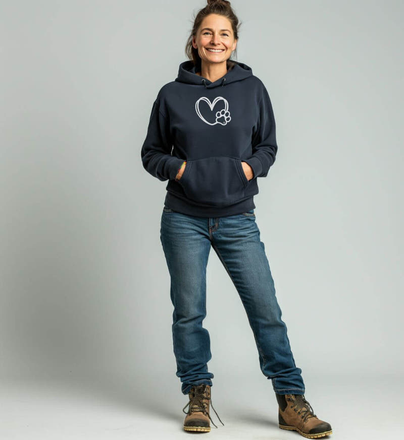 Hundverliebt | Unisex Organic Hoodie von Rad&Rucksack - am Model präsentiert