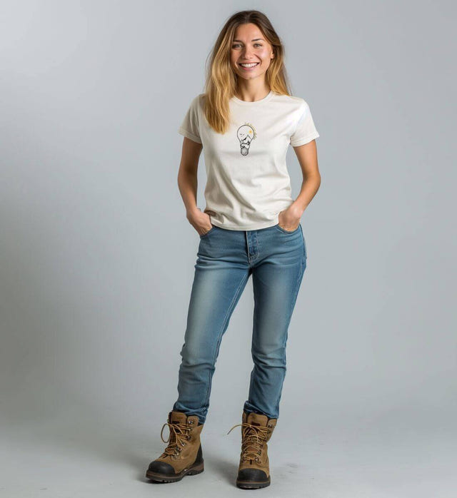 Ich Brenne Dafür Bio T-Shirt Damen – Modelbild (100% Bio-Baumwolle) von Rad&Rucksack