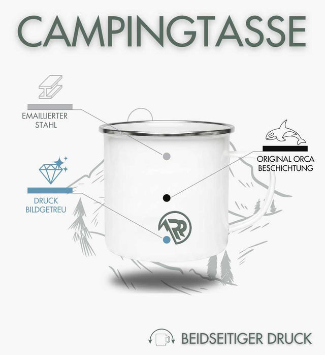 Campingtasse Ich Brenne Dafür – Lifestyle-Aufnahme (bruchsichere Emaille, 300 ml) von Rad&Rucksack