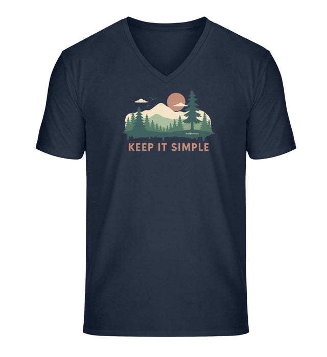 Geschenk Keep It Simple V-Neck T-Shirt in Dunkelblau (French Navy) – Produktbild (100% Bio-Baumwolle) von Rad&Rucksack