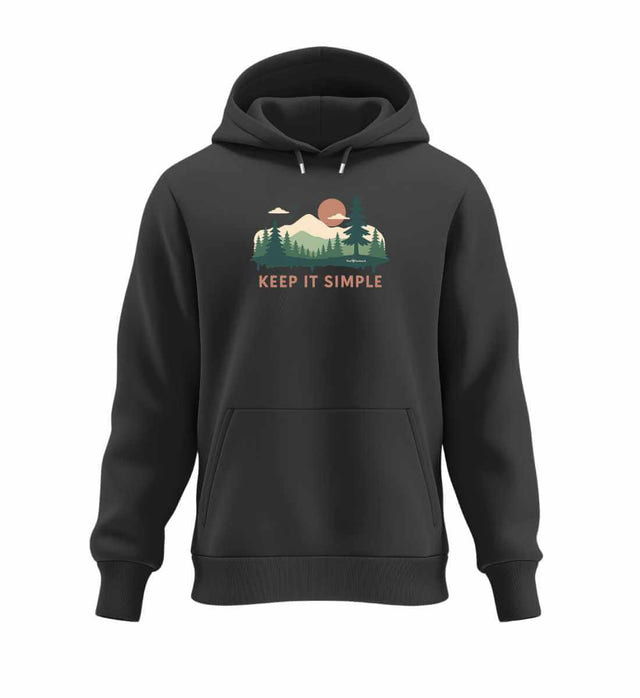 Warmer Hüttentour Hoodie Keep It Simple in Schwarz (Black) – Produktbild (350 g/m² Bio-Baumwolle) von Rad&Rucksack
