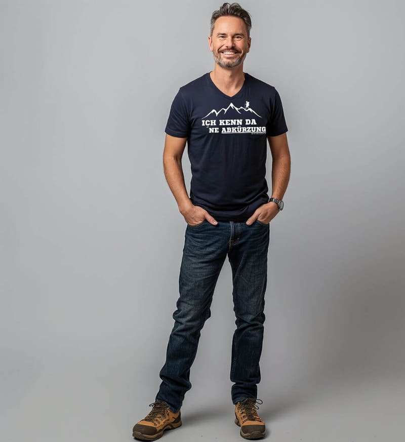 Kenn da ne Abkürzung | Herren V-Neck Premium Organic T-Shirt von Rad&Rucksack - am Model präsentiert