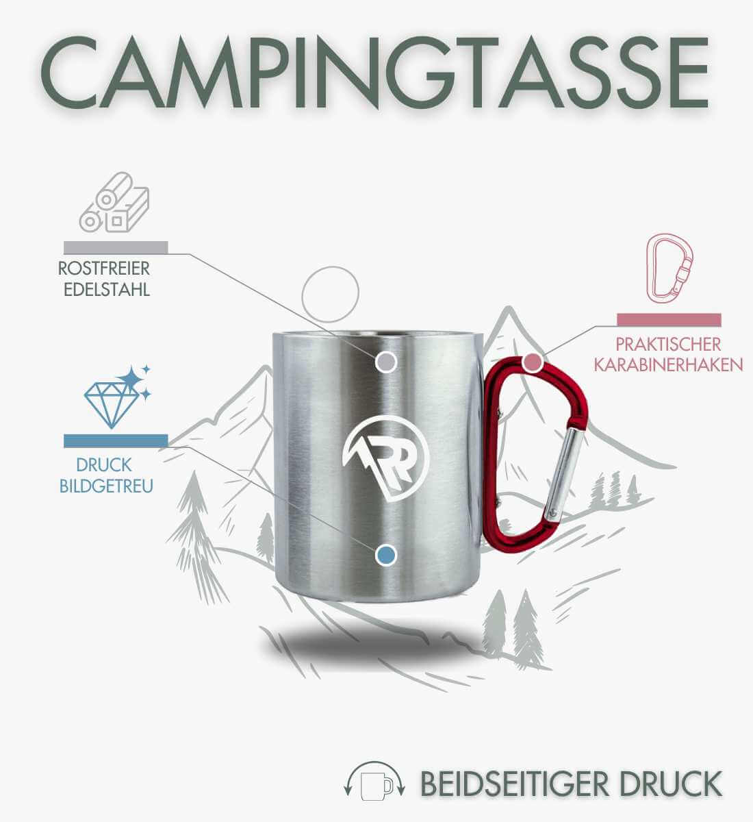 Kopf aus | Edelstahltasse mit Karabinergriff von Rad&Rucksack - am Model präsentiert