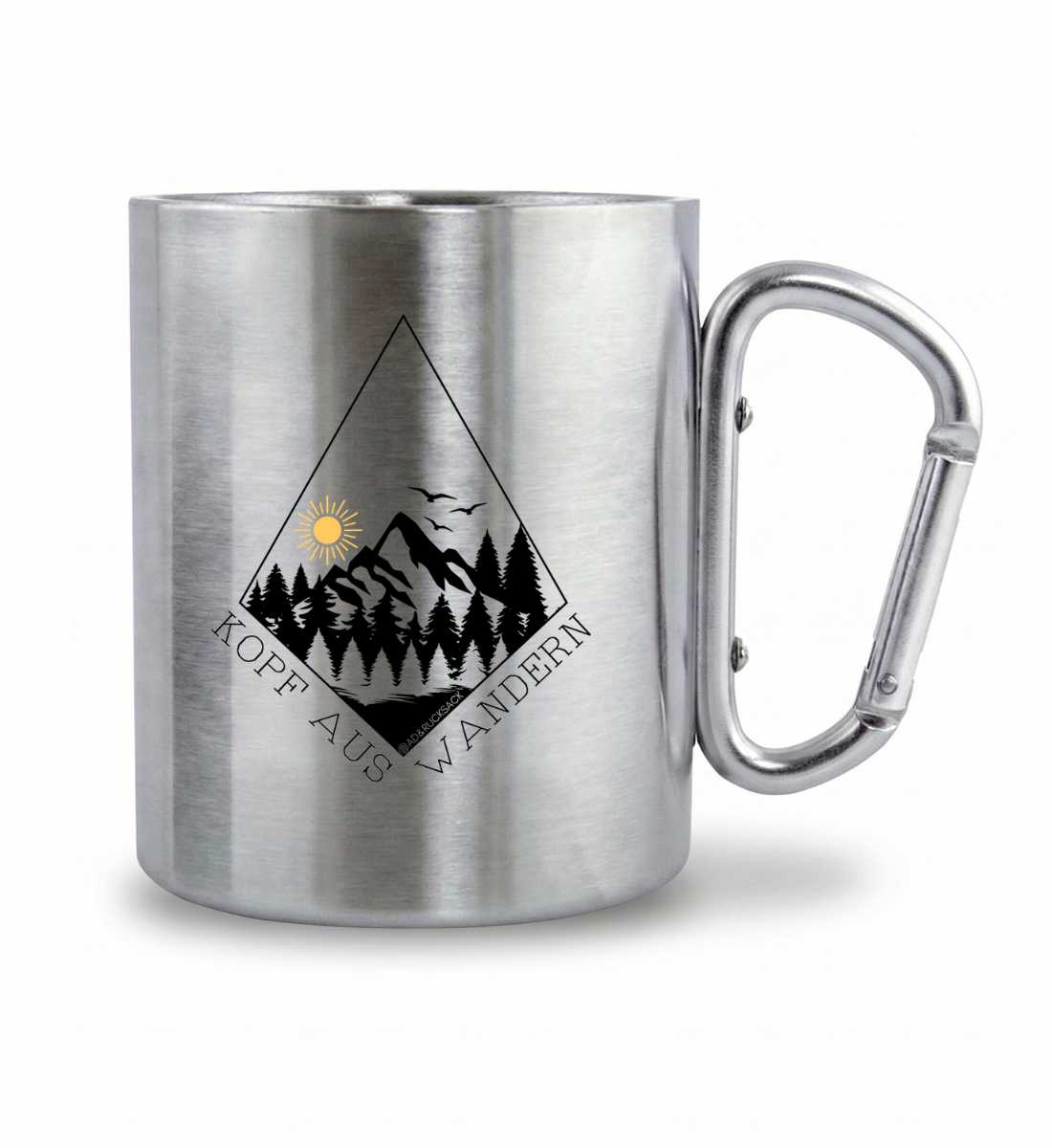 Kopf aus | Edelstahltasse mit Karabinergriff von Rad&Rucksack - am Model präsentiert