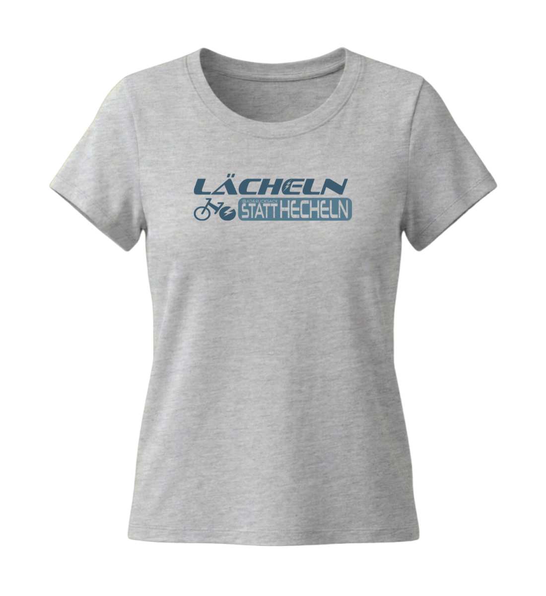 Lächeln statt hecheln | Damen Premium Organic T-Shirt (Fitted) in Heather Grey von Rad&Rucksack