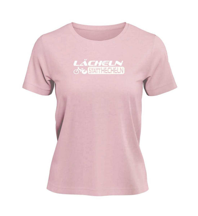 Lächeln Statt Hecheln T-Shirt Damen Zartrosa (Cotton Pink) – Produktbild (100% Bio-Baumwolle) von Rad&Rucksack