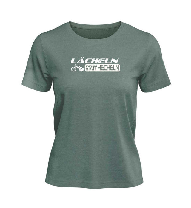 Lächeln Statt Hecheln T-Shirt Damen Meeresgrün (Green Bay) – Produktbild (100% Bio-Baumwolle) von Rad&Rucksack