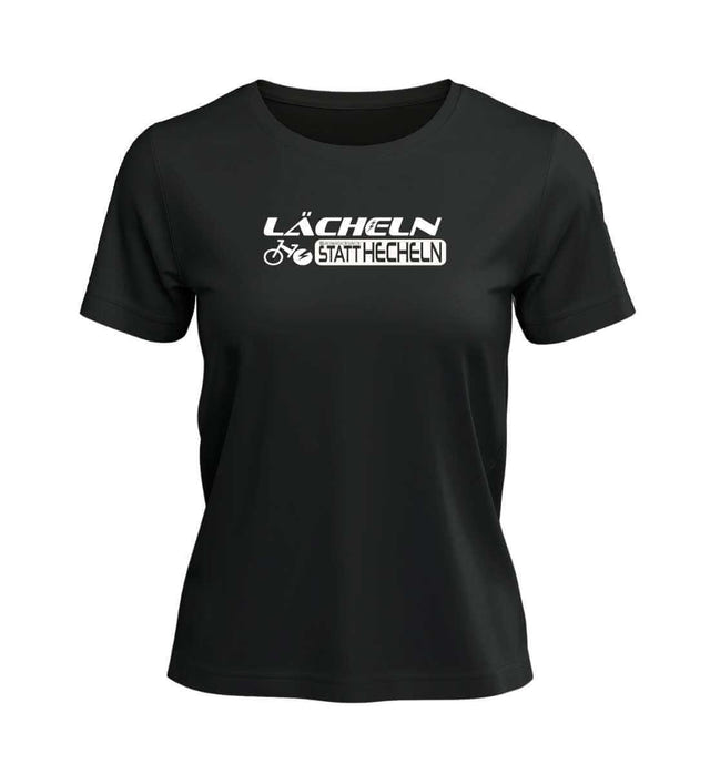 Lächeln Statt Hecheln T-Shirt Damen Schwarz – Produktbild (100% Bio-Baumwolle) von Rad&Rucksack