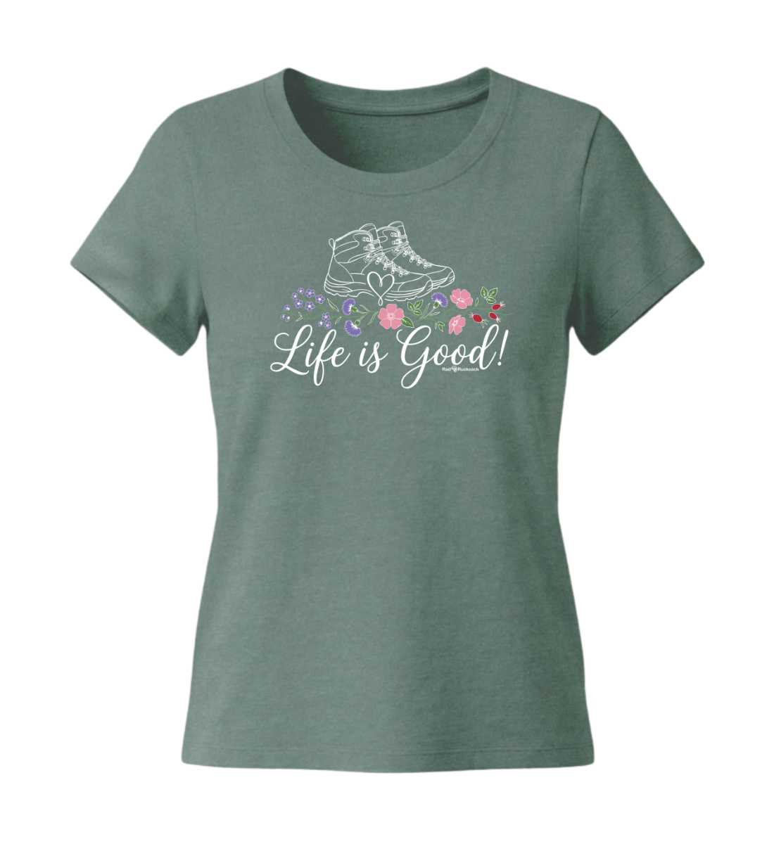 Life is Good | Damen Premium Organic T-Shirt (Fitted) in Green Bay von Rad&Rucksack