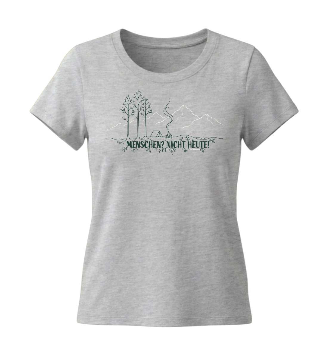 Menschen? Nicht heute! | Damen Premium Organic T-Shirt (Fitted) in Heather Grey von Rad&Rucksack