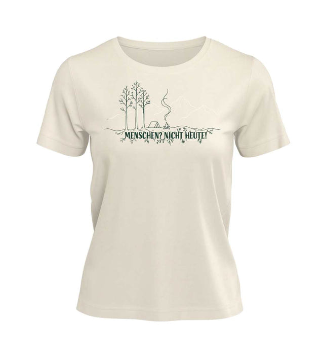 Outdoor T-Shirt Menschen? Nicht Heute! Damen in Naturweiß (Natural Raw) – Produktbild (100% Bio-Baumwolle) von Rad&Rucksack