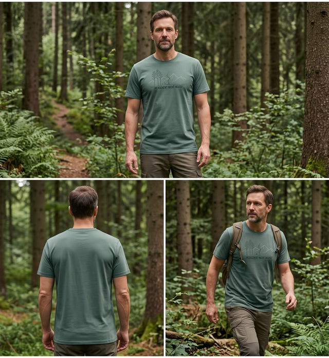 Geschenk Menschen? Nicht Heute! T-Shirt – Modelbild (100% Bio-Baumwolle) von Rad&Rucksack