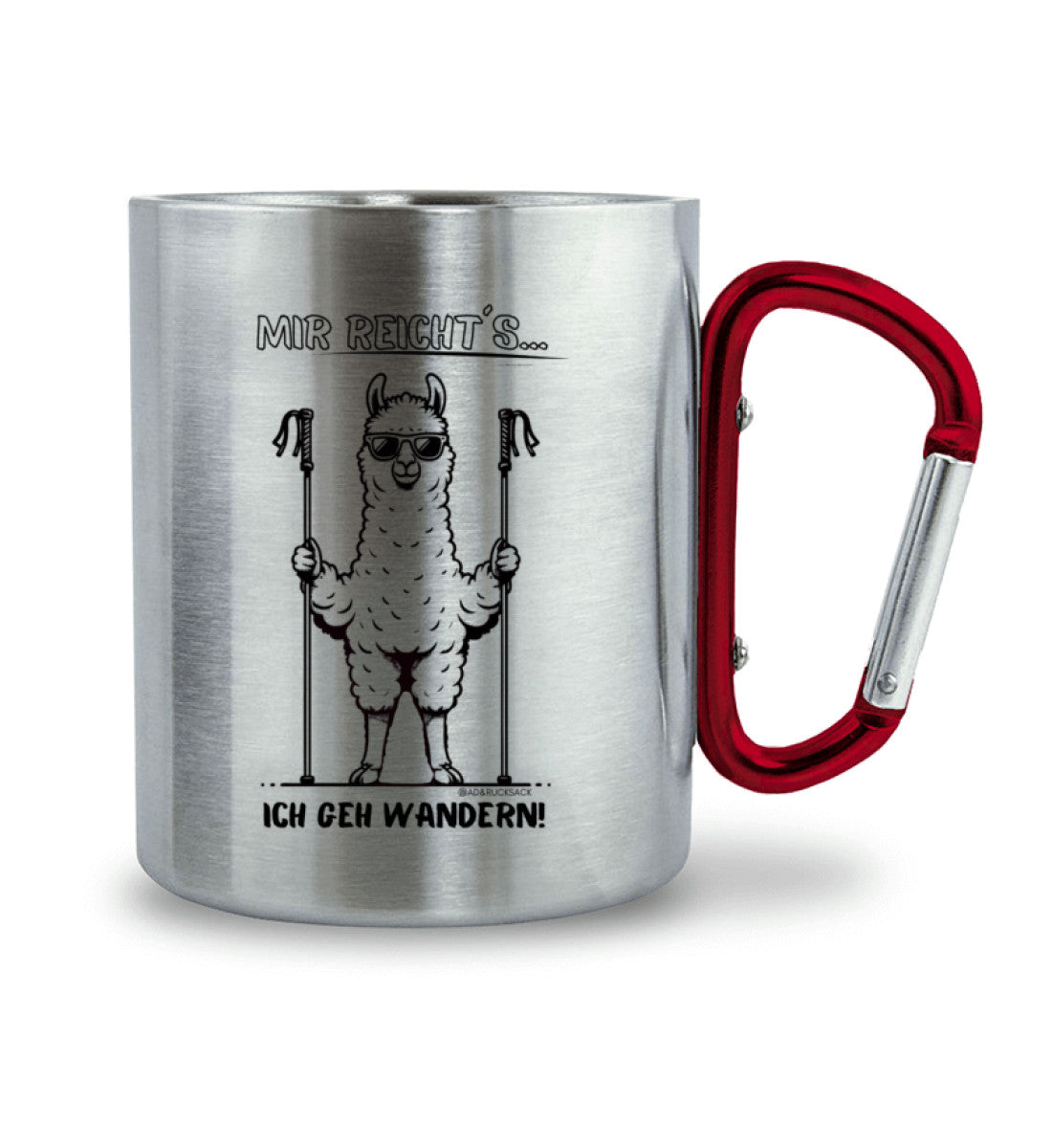 Mir reichts ich geh wandern | Edelstahltasse mit Karabinergriff in Roter Karabiner von Rad&Rucksack
