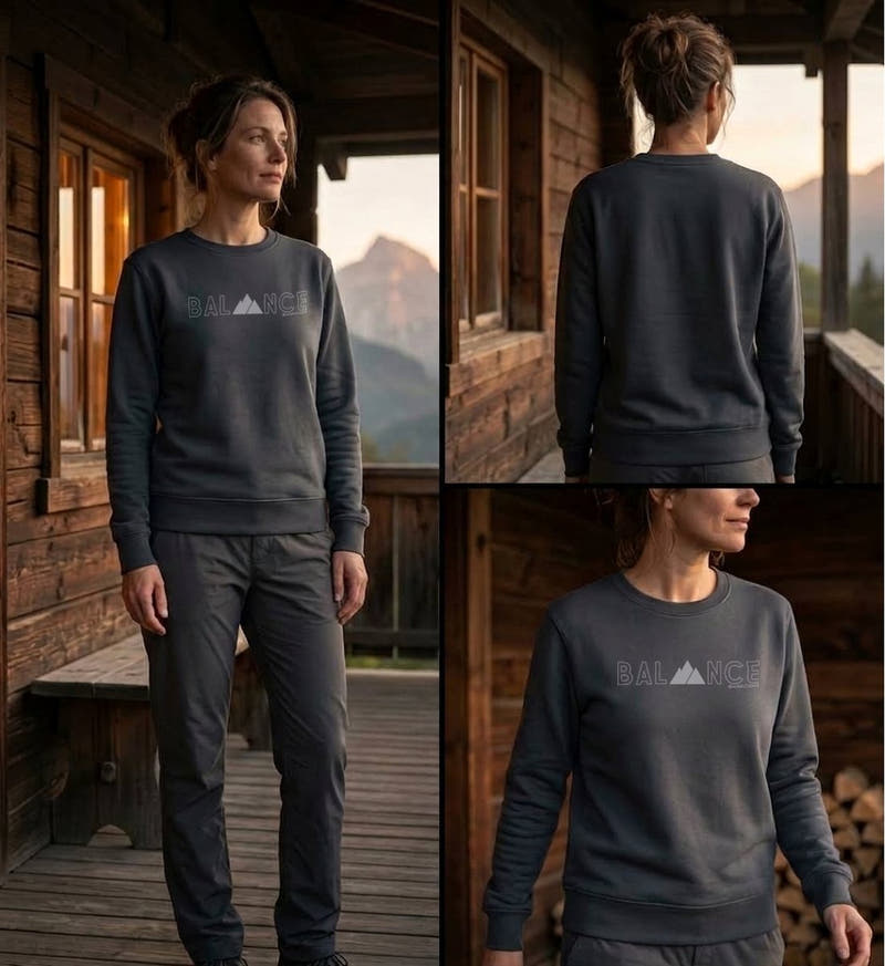 Modelbild India Ink Grey - Balance | Unisex Organic Pullover von Rad&Rucksack