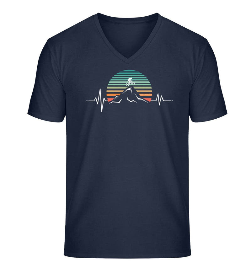 Mountainbike Herzschlag | Herren V-Neck Premium Organic T-Shirt in French Navy von Rad&Rucksack
