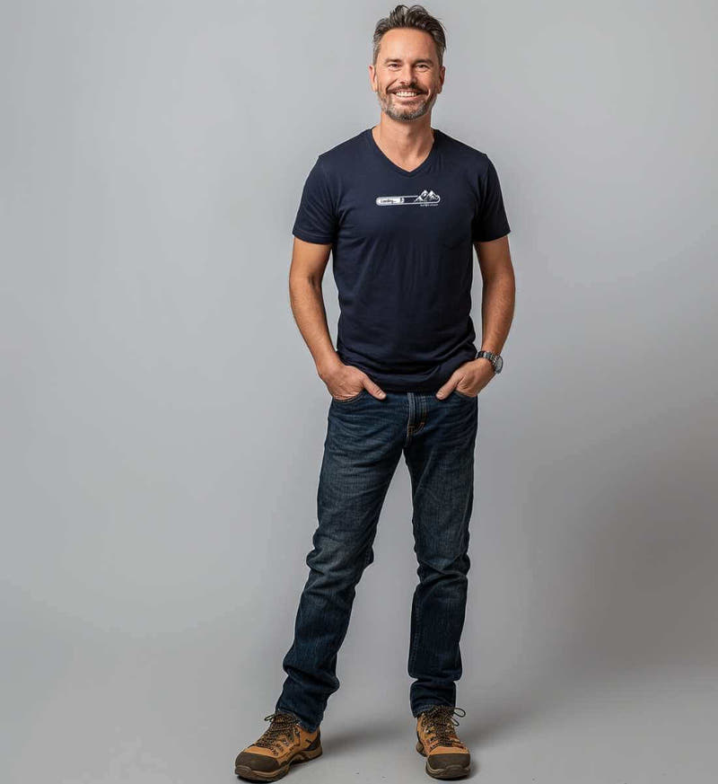 MTB Loading | Herren V-Neck Premium Organic T-Shirt von Rad&Rucksack - am Model präsentiert