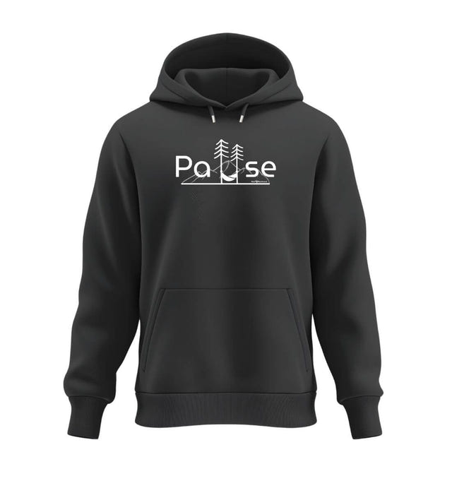 Warmer Hüttentour Hoodie Natur Pause in Schwarz (Black) – Produktbild (350 g/m² Bio-Baumwolle) von Rad&Rucksack