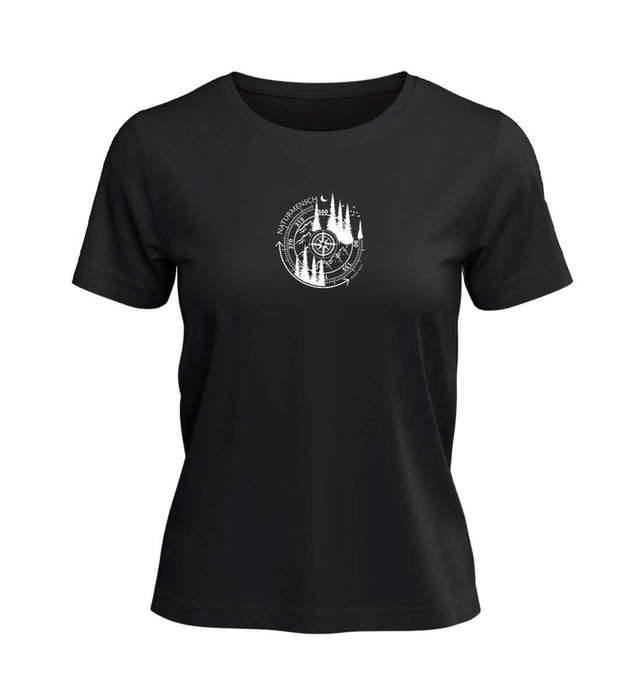 Outdoor T-Shirt Naturmensch Damen in Schwarz – Produktbild (100% Bio-Baumwolle) von Rad&Rucksack